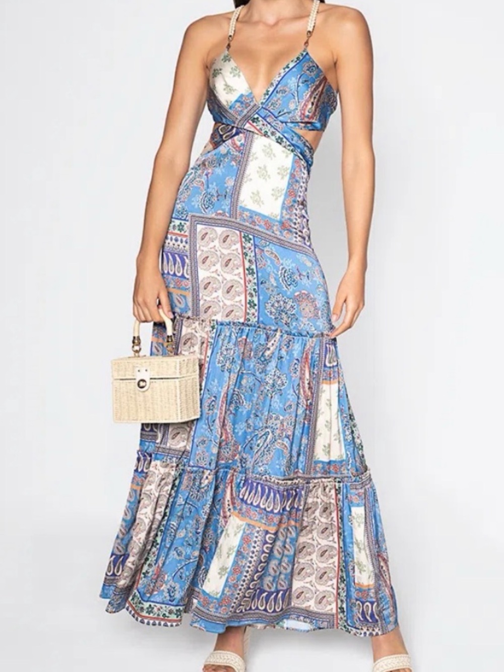 Studio F Blue Paisley Patchwork Maxi Dress